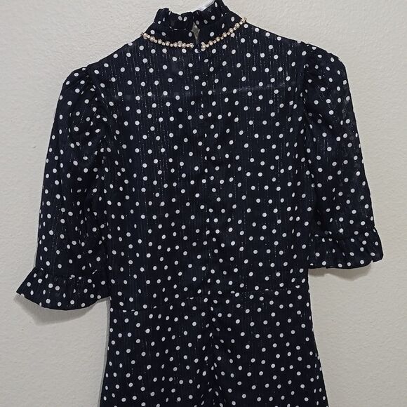 Sandro Pearl Crystal Polka Dot Mini Dress Size small (missing) - Picture 7 of 13